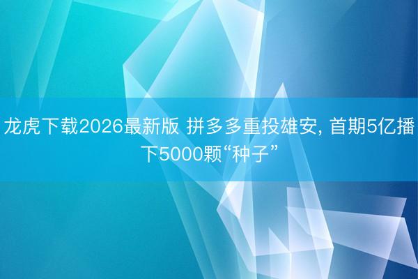 龙虎下载2026最新版 拼多多重投雄安， 首期5亿播下5000颗“种子”